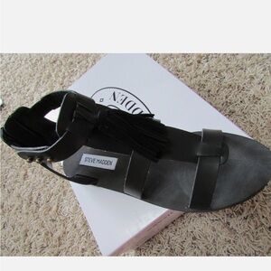 Steve Madden Black Gladiator Tassel Sandals - Women's